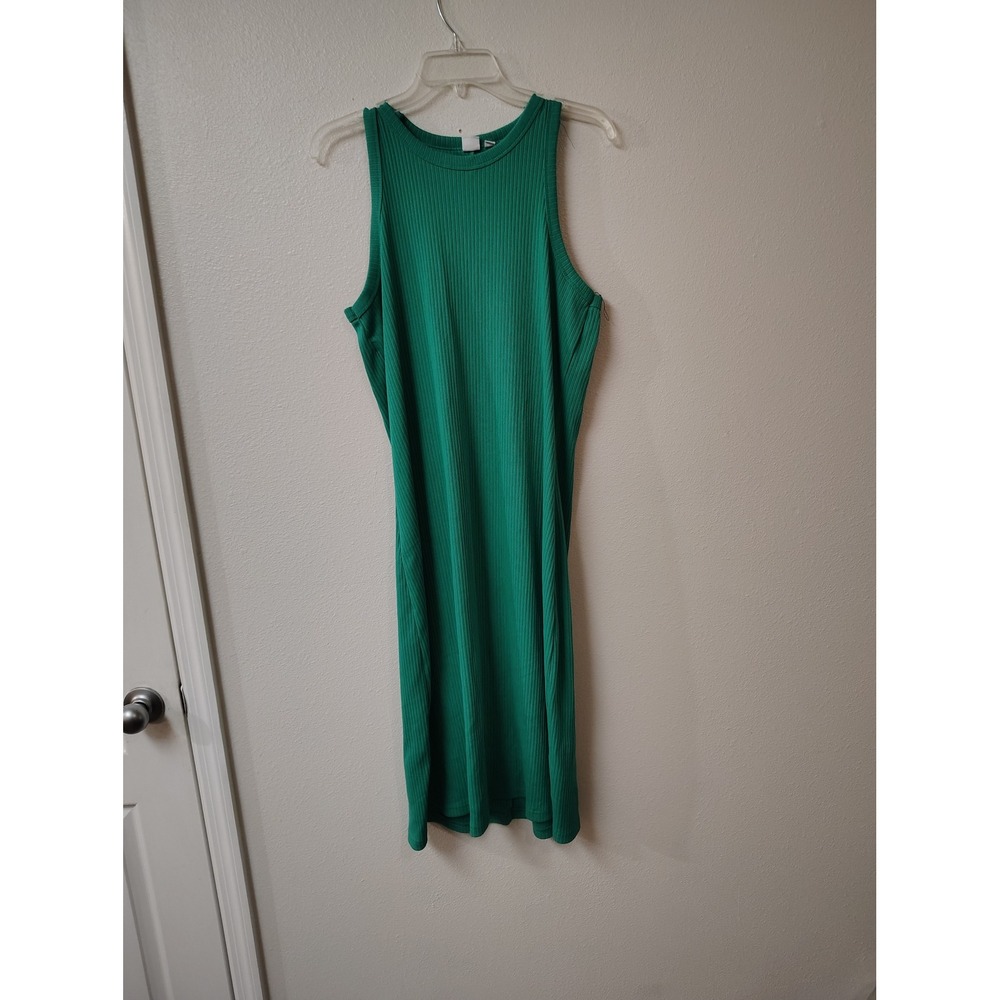 GAP Womens XL Green Ribbed Sleeveless Crew Neck Midi Tank Dress Rib-Knit Casual